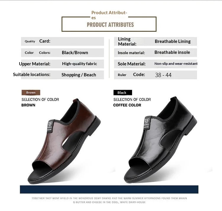 New Style Perforated, Breathable and Anti-Slip Outerwear Casual Leather Slip-On Sandals for Men Size 48 Large Size