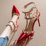 Fashion Ladies rivet high heels Luxury designer nude shoes Sexy pointed elegant shoes Women's plus size Hollow out pumps Mujer