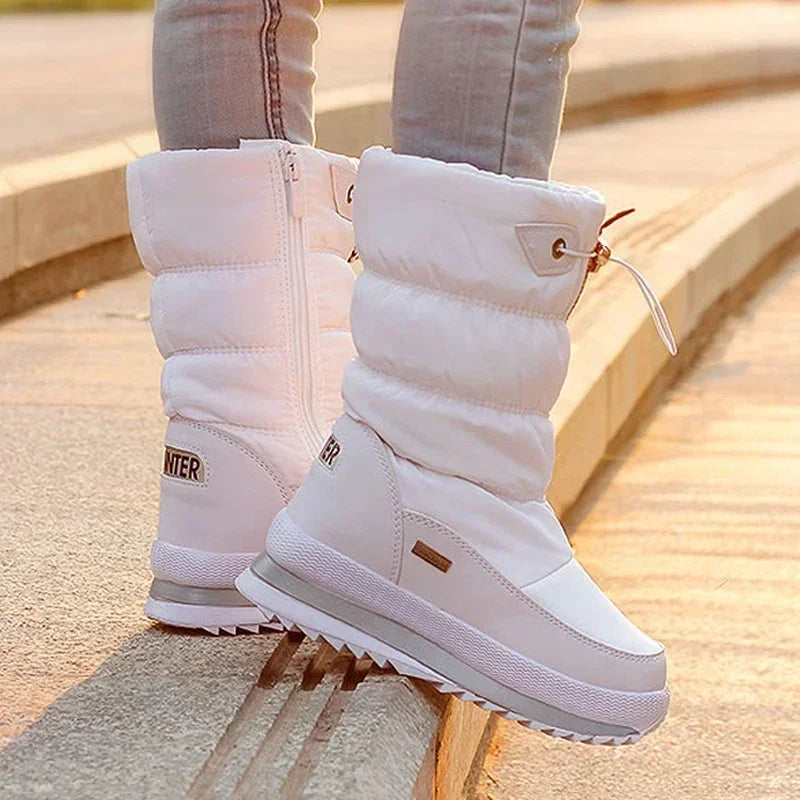 Platform Snow Boots Female Plus Size 42 White Women Boots Winter Shoes Warm Plush Mid-calf Boots Waterproof Rubber Non-slip