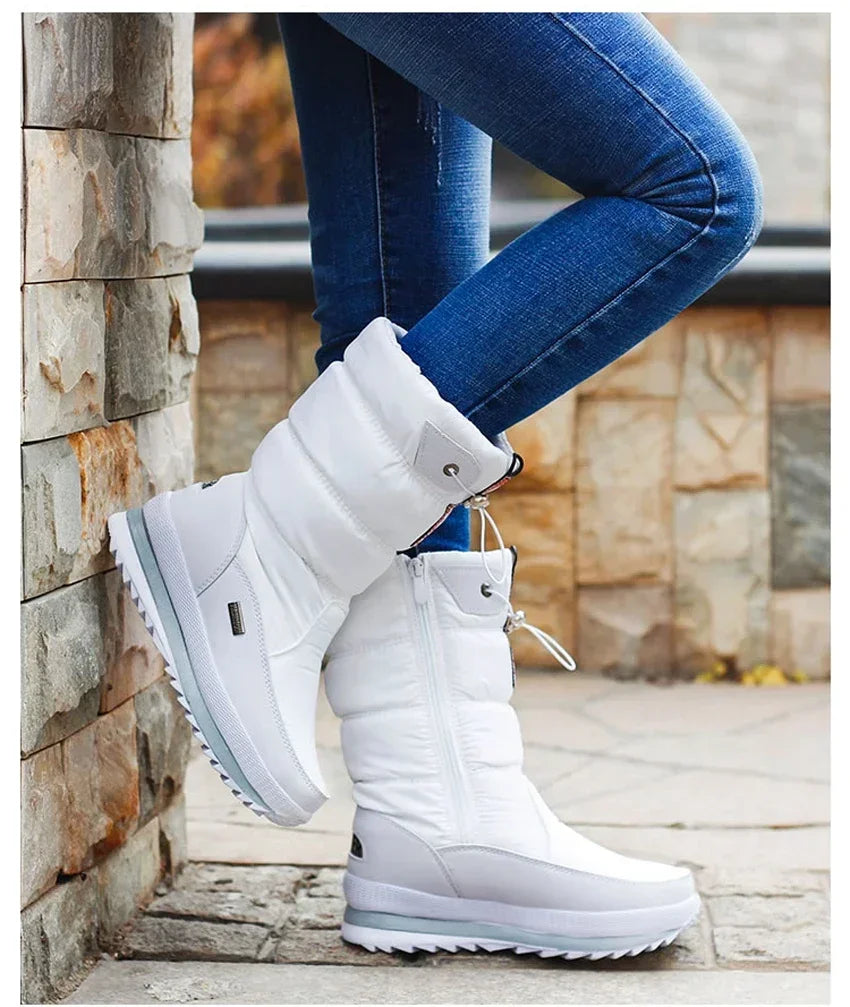 Platform Snow Boots Female Plus Size 42 White Women Boots Winter Shoes Warm Plush Mid-calf Boots Waterproof Rubber Non-slip