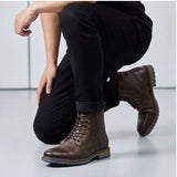 Men's Vintage Combat Boots Lace-Up Cap Toe Ankle Booties with Pull Tab Non-Slip Sole