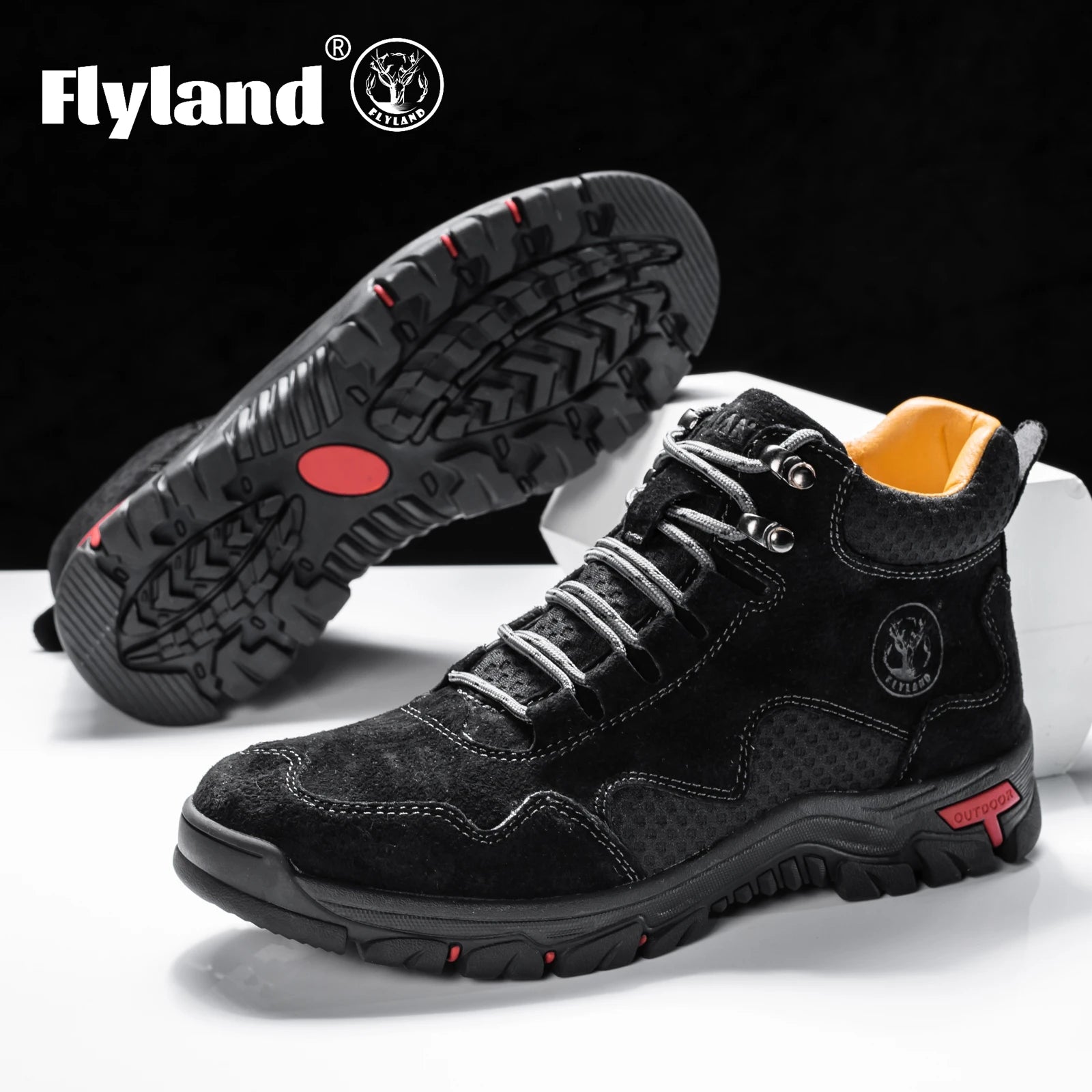 FLYLAND Men's Ankle Boots Casual Leather Shoes Fashion Vintage Hand Stitching Soft Business Handmade Shoes