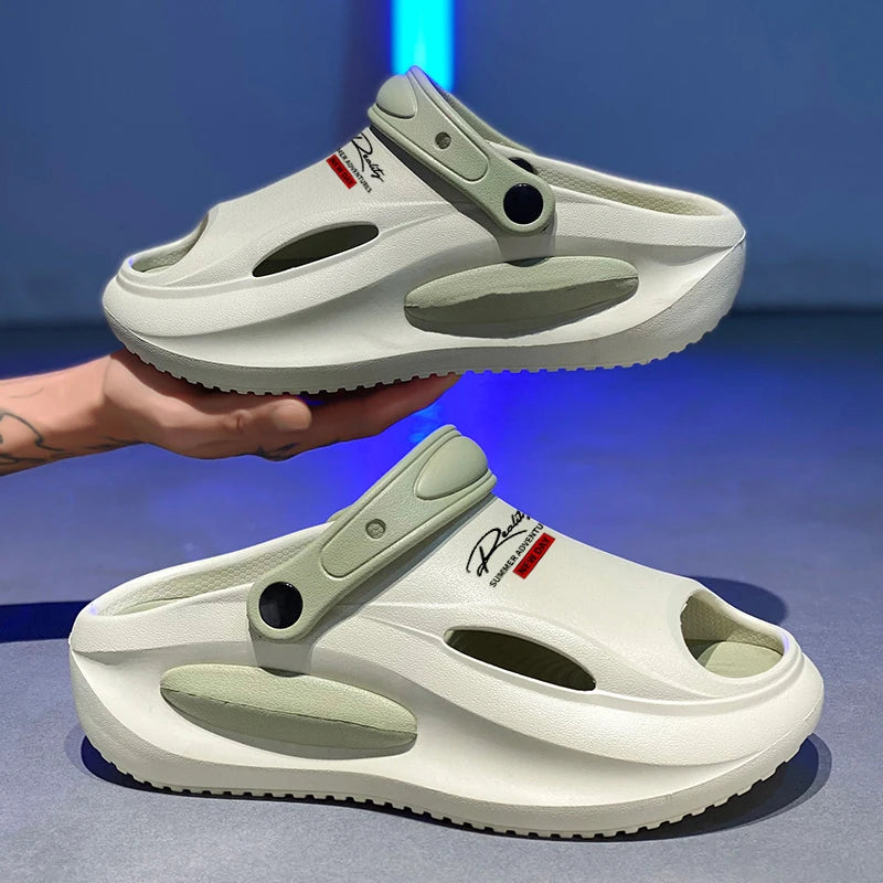 Mens Sandals Summer 2025 New Sports Wearable Durable Beach Clog Shoes Breathable Slip-On Casual Footwear Synthetic Leather