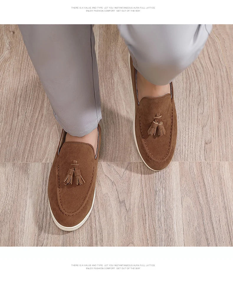 Fashion Men's Casual Shoes Suede Leather Men Classic British Style Tassels Loafers Moccasins Mens Outdoor Driving Flats
