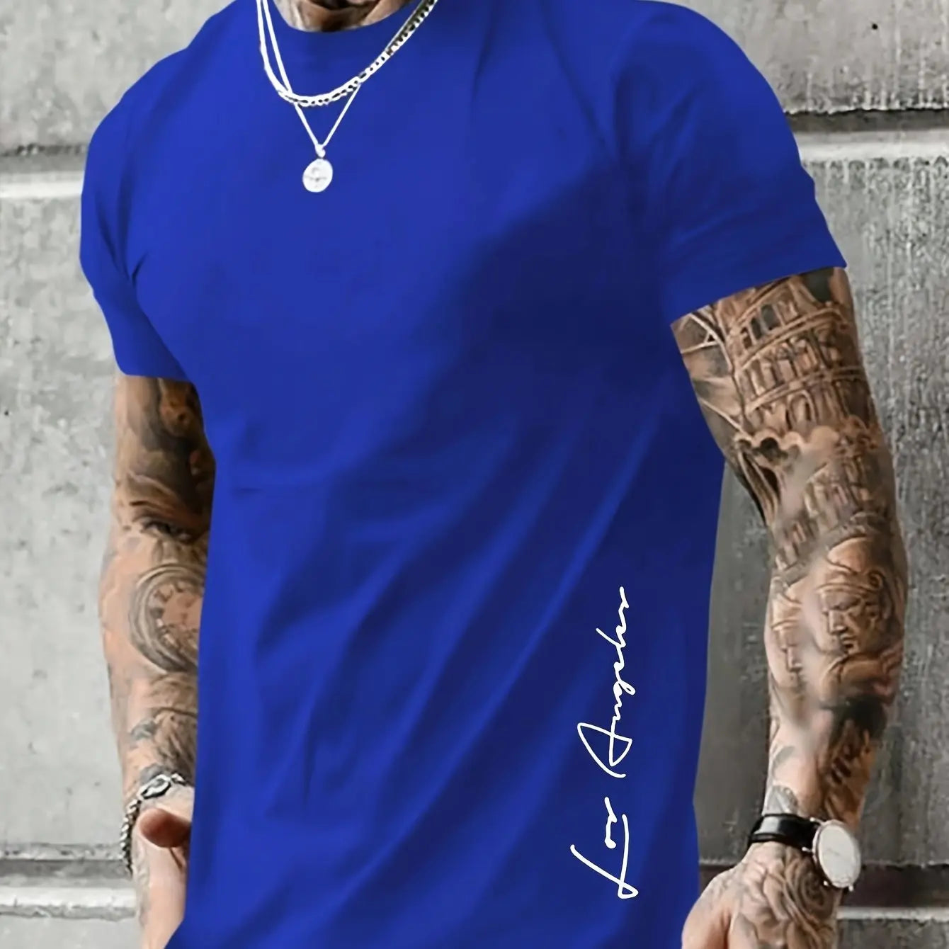 Men's 100 cotton summer loose Contrast Color Alphabet los Angelest print slim fit casual sports round neck short sleeved T-shirt