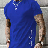 Men's 100 cotton summer loose Contrast Color Alphabet los Angelest print slim fit casual sports round neck short sleeved T-shirt