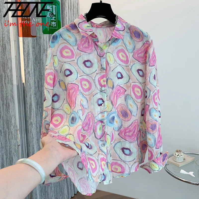 THHONE New Fashion Autumn Blouse Woman Cotton Loose Print Blusa Mujer Camisas Long Sleeve Casual Korean Elegant Women's Clothing