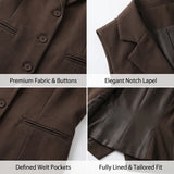 Vintage Women's Brown Custom Waistcoat Sleeveless Lapel Suit Vest Daily Commute Button Slim Design, Casual All Fold Wear