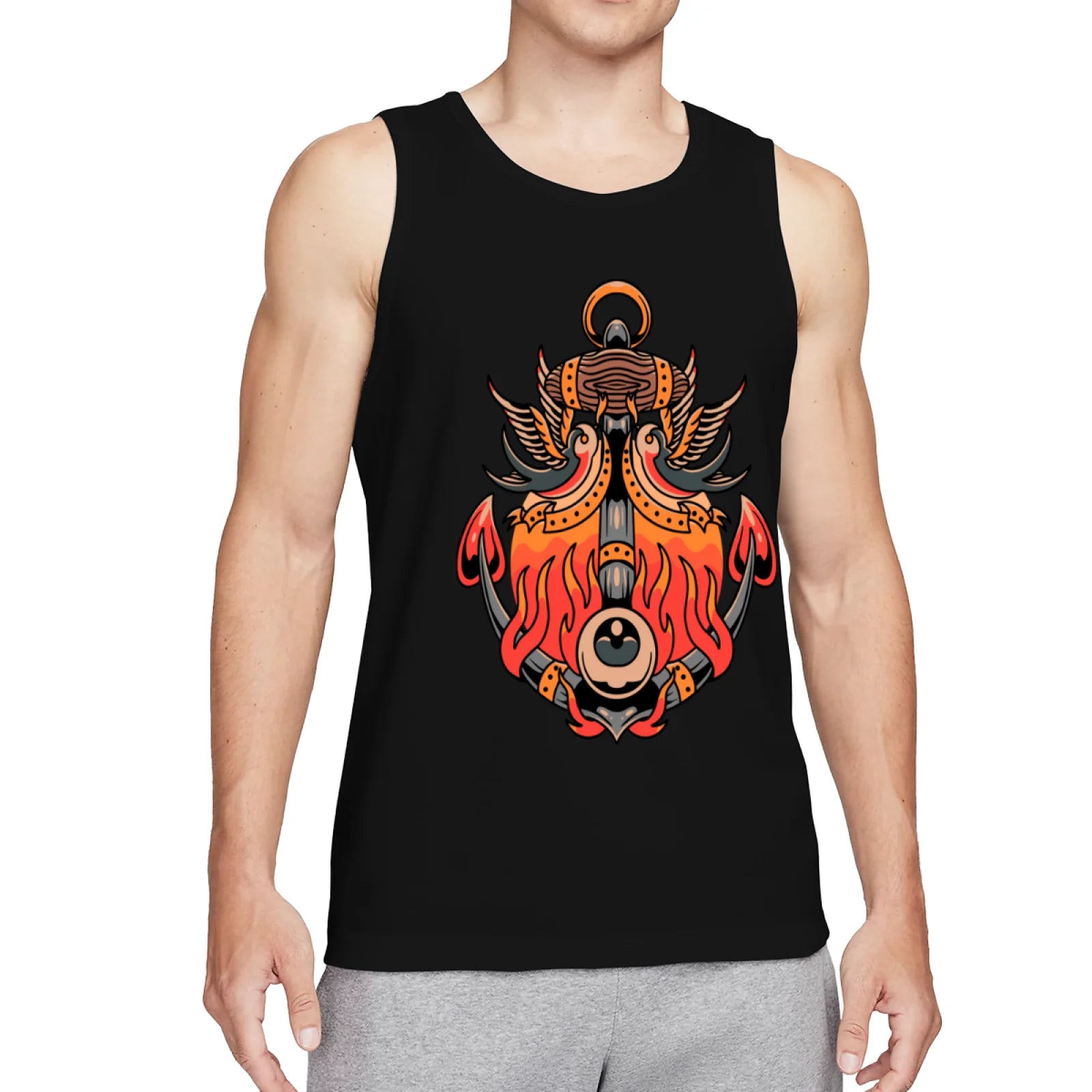 Men's Cool Dragon Head Tank Top, Y2K Grunge Aesthetic Black Sleeveless Shirt, Edgy Flame Monster Graphic Gym Vest, Summer Casual Muscle Tee