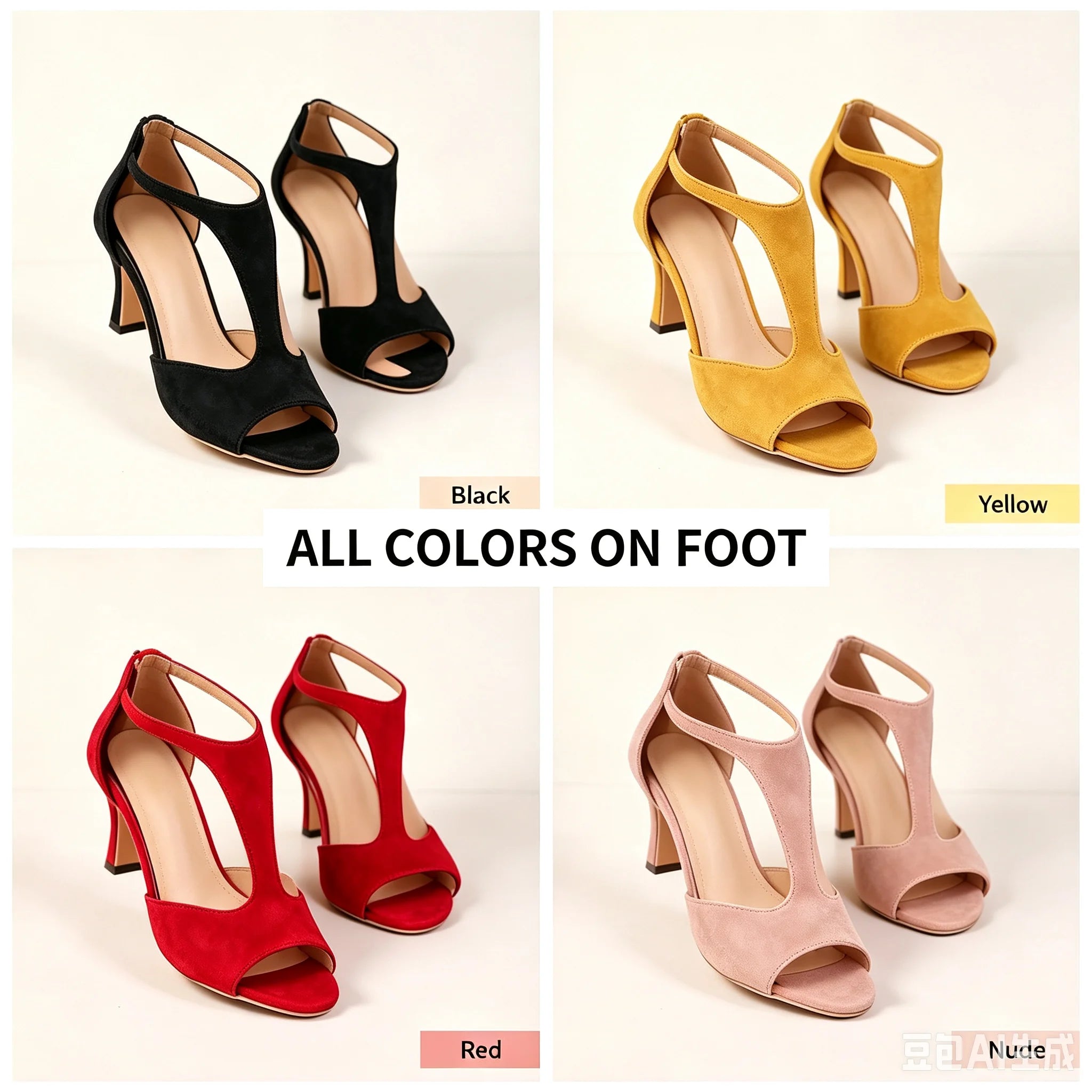 Elegant Women's High Heel Sandals Open Toe T Strap Faux Suede Back Zip Ankle Strap Dress Shoes for Wedding Bridal Evening Party Cocktail Prom Office Work Date Night Casual Summer Fashion Heeled Footwear Black Red Yellow Nude