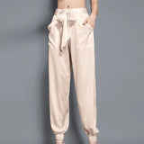 Birdsky, 1PC Women trousers bloomers pants pant bow belt high waist 19MM 95% real mulberry silk 5% spandex 3 colors, S-930