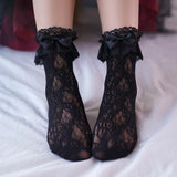 New Design Lace Socks Japanese Style Lolita Kawaii Sock Women's Summer Mesh Breathable Fishnet Socks Sweet Ballet Cute Bow Socks