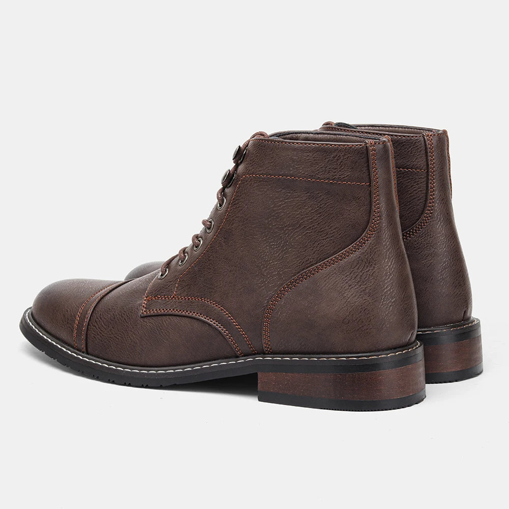 CAPTAIN ANKLE BOOTS Men's Vintage Combat Boots Lace-Up Cap Toe Ankle BOOTS