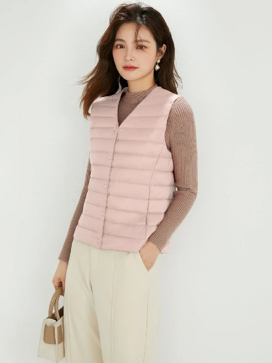 Women Sleeveless Puffer Vest Women's Ultra Light Down Vest Women Two Ways Waistcoat Portable Warm Sleeveless Winter Liner
