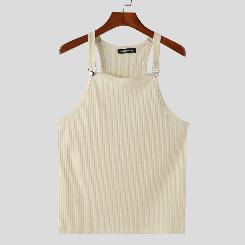 2024 Men's Tank Tops Solid Color Knitted Sleeveless Button Streetwear Casual Vests Summer Fitness Fashion Men Clothing INCERUN