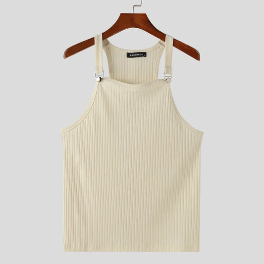 2024 Men's Tank Tops Solid Color Knitted Sleeveless Button Streetwear Casual Vests Summer Fitness Fashion Men Clothing INCERUN