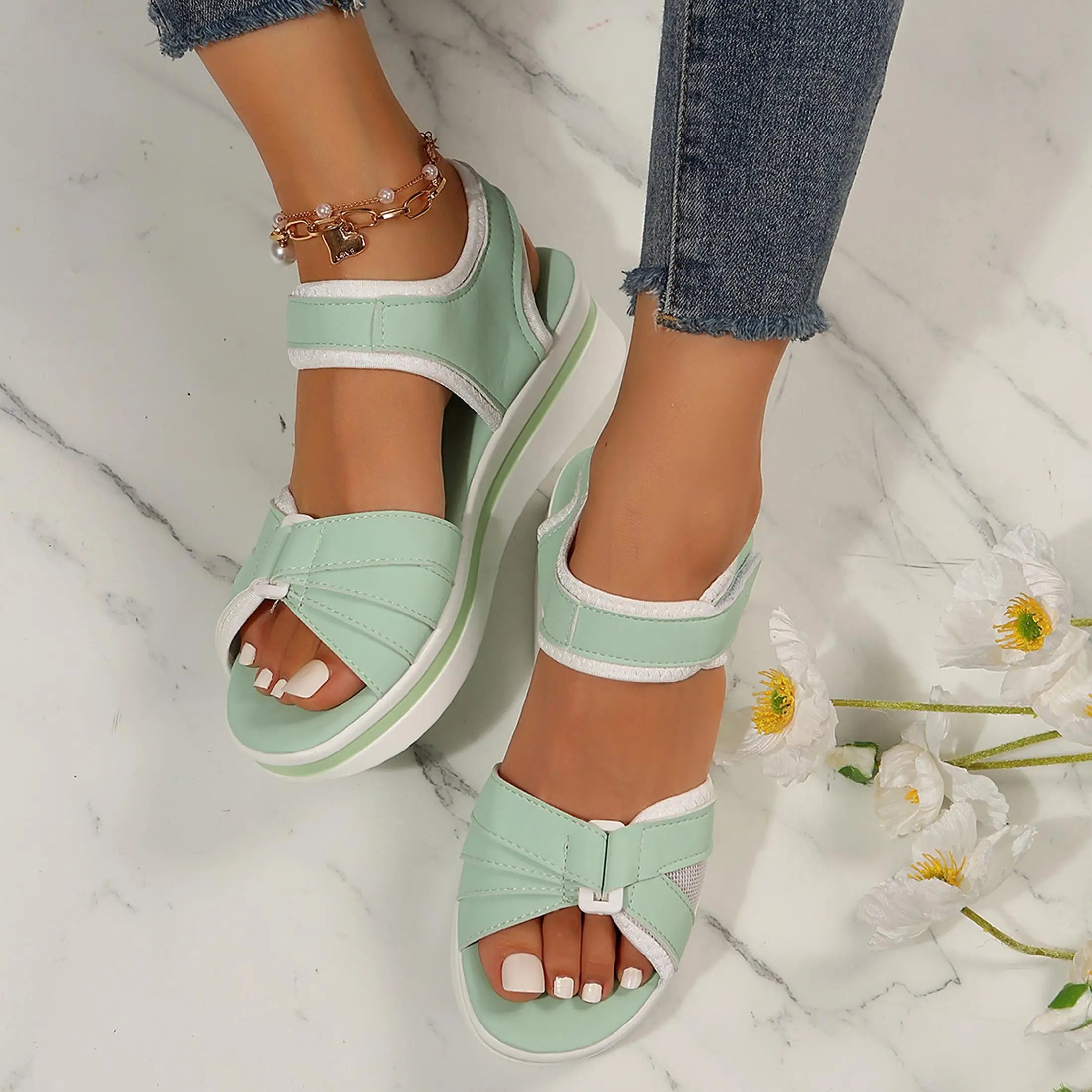 Women's Platform Wedge Sandals with Open Toe and Ankle Strap, Casual Summer Footwear