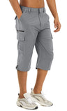Men's Cargo Work Shorts Quick Dry 3/4 Length Capri Pants Multi-pockets Knee Length Trousers Summer Board Beach Shorts