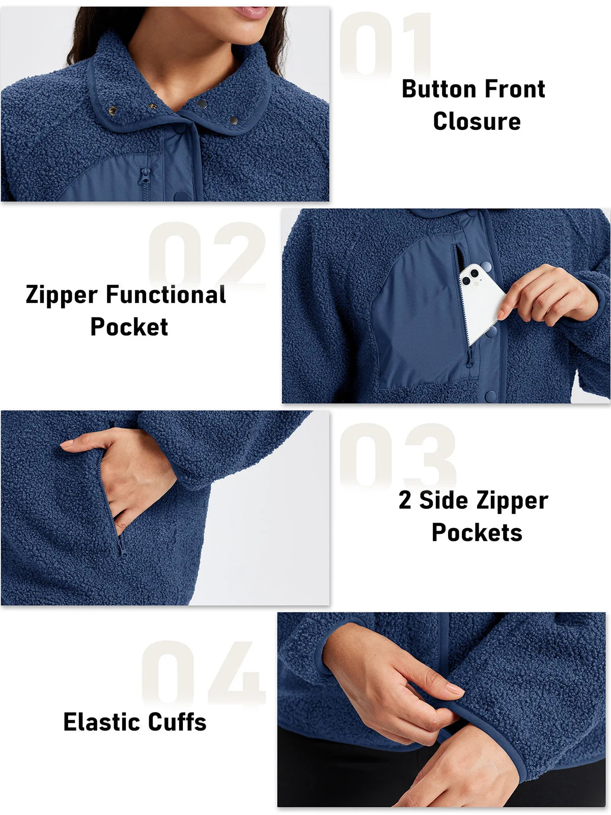 TACVASEN Fuzzy Button Down Sherpa Fleece Jacket Women's Winter Warm Coat Casual Outwear Jacket with Pockets Streetwear Outwear