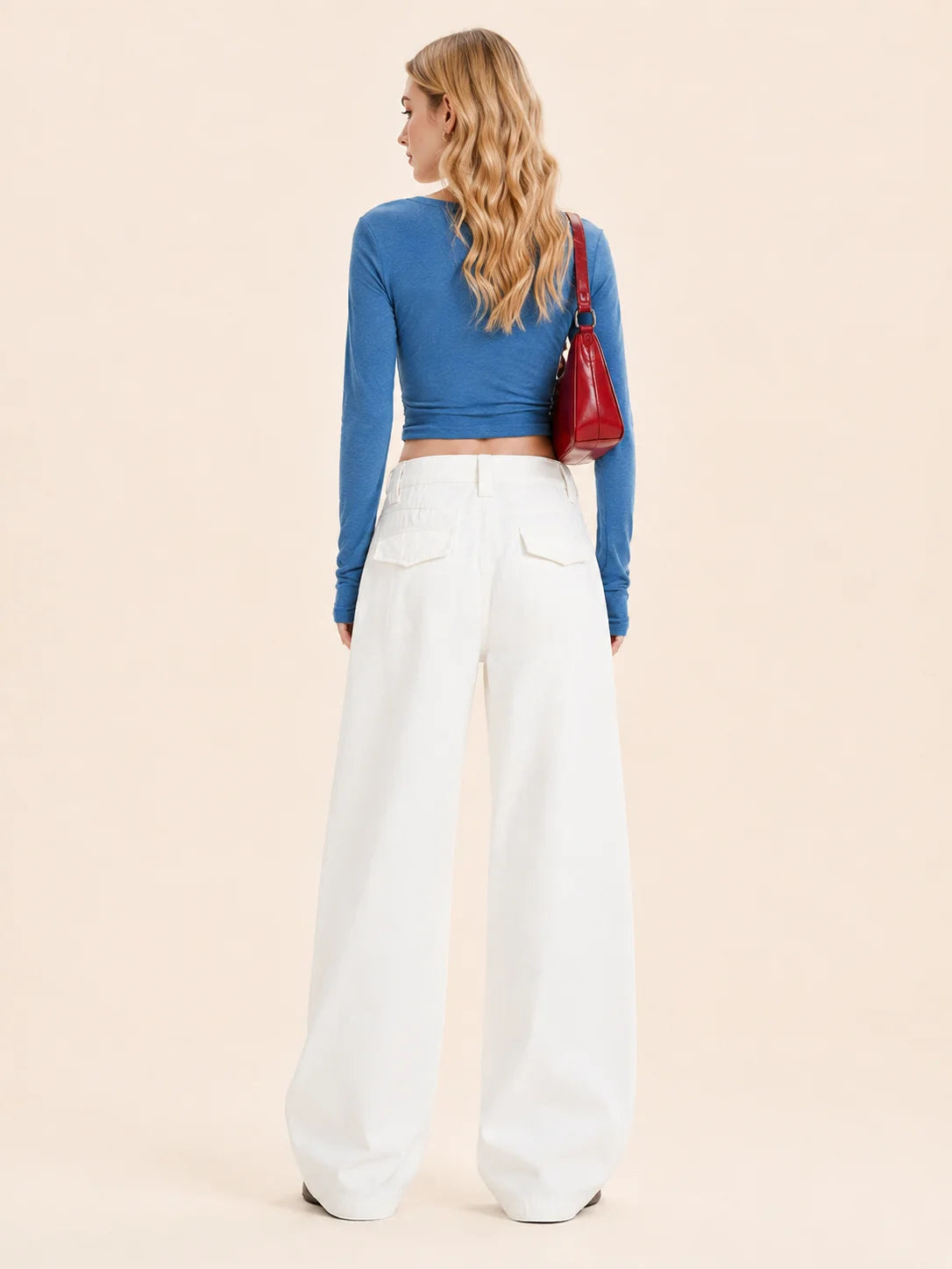 Women's White Wide Leg Jeans, High Waist Loose Baggy Denim Pants Casual Solid Color Full Length Palazzo Trousers with Pockets for Daily Street Shopping