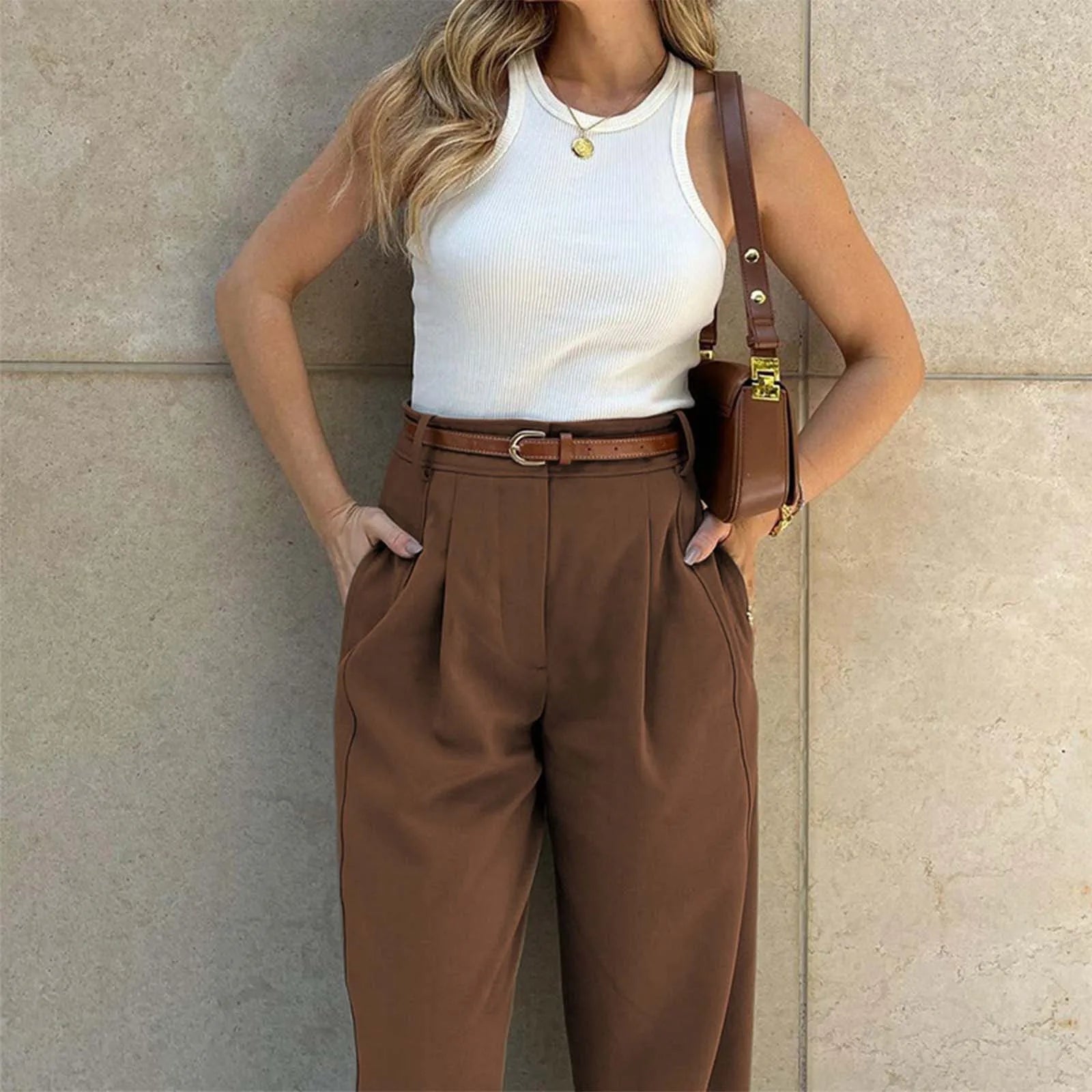 Elegant Women Pants Casual High Waisted Straight Pants Korean Fashion Solid Color Trousers Office Lady Baggy Pants Pantalones
