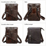 Flap‑over Business Men Crossbody Shoulder Bag, Crocodile Texture First Layer Cowhide Genuine Leather Messenger Bag for Office & Daily Commute