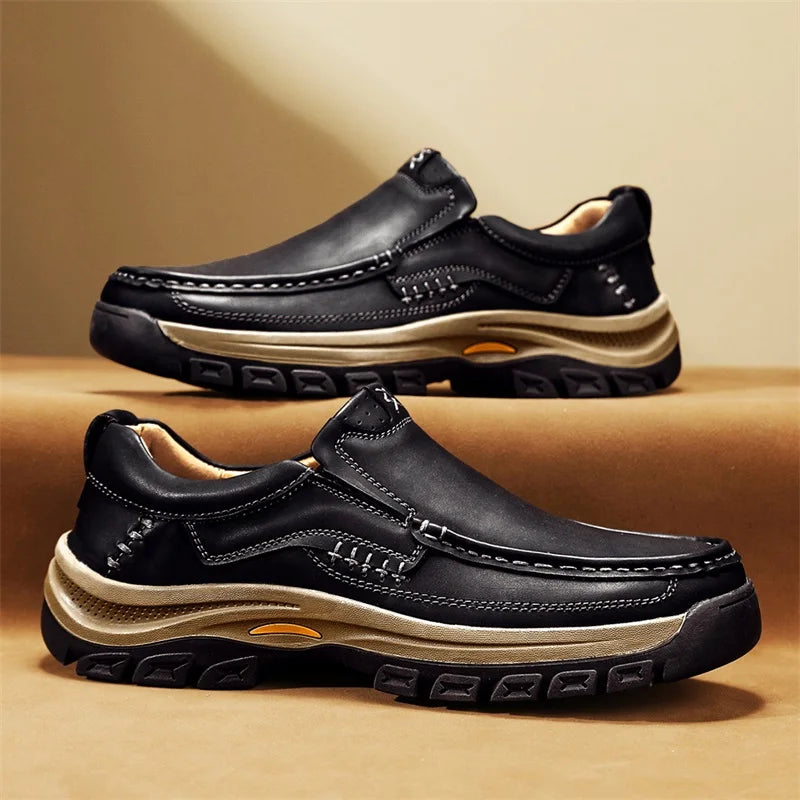 Stylish Men's Leather Loafers Men Thick Bottom Business Shoe Classic Leather Man Casual Shoes Senior Brand Male Walking Footwear