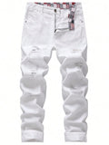 Men's Ripped Non-Stretch Regular Fit Straight-Leg Denim Pants Jeans