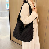 Women Large Capacity Quilted Tote Bag Winter Warm Lightweight Down Cotton Padded Plaid Shoulder Bags Underarm Bags Puffy Handbag