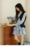 MISHOW Floral Dress for Women Cotton 2026 Spring Blue Luxury V-neck Ruffled Puff Sleeve Dress Party Midi Dress Woman MXE46L2517
