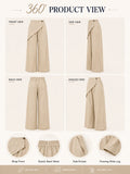 Women Wrap Front Linen Wide Leg Pants, High Waist Elastic Back Waist Culottes with Pockets, Casual Loose Fit Trousers for Summer Beach Daily Streetwear