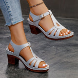 2026 Summer Plus Size 36-43 Sandals for Women, Stitched Thick High Heel, Comfortable Peep Toe, Single Strap Women's Sandals 43