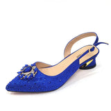 Venus Chan Royal Blue Sandals for Women 2024 Luxury Wedding Pumps Med Heels Rhinestone Design Party Shoes and Bags Set