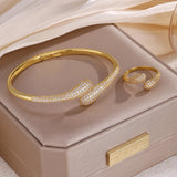 ZAKOL Elegant Brilliant Micropaved Zirconia Water Drop Bracelet Ring Set Luxury Engagement Wedding Party Jewelry for Women