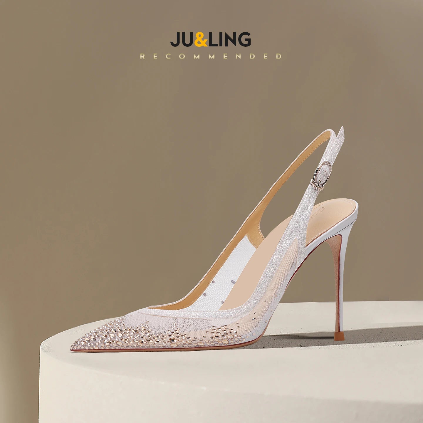 New Baotou Sexy Sandals with One Buckle and Summer Mesh, Rhinestone High Heels for Women, Slim Heels, Shallow Mouth