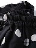 Modern Large Polka Dot 100% Natural Mulberry Silk Crepe De Chine Elastic Waist Women's Fashionable Cropped Lantern Pants