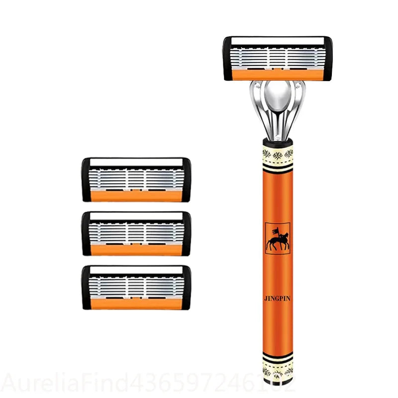 6-Layers Safety Razor Set High Quality Men Shaving Razor Sharp Stainless Steel Changeable Shaver Head Blades