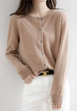 Women Knitted Cardigans Autumn Winter 2025 Round Neck Casual Long Sleeve Tops Solid Basic Soft Sweaters Female
