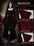 Women Gothic Medieval Dress Skull Lace Bell Long Sleeve Lace Up Front High Low Midi Dress Vintage Renaissance Witch Costume Halloween Cosplay Party Dress