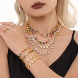 Colorful Zircon Necklace Heart Chain Bracelet Set Women's 316L Stainless Steel Gold-Plated Luxury Wedding Jewelry Accessories