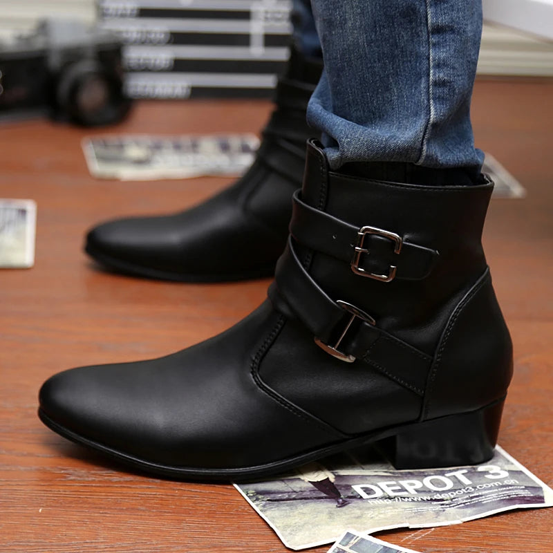 Hot Sale Luxury Chelsea Boots Men Pointed -toe Mens White Boots Black British Style High-heel Men Dress Boots Design Ankle Boot