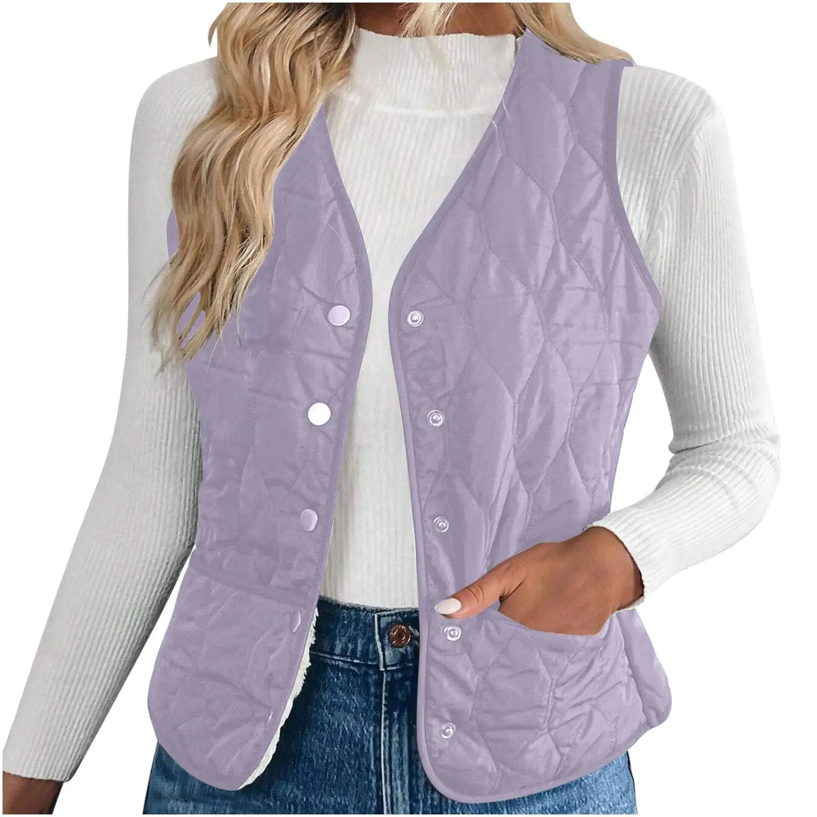 Women's Warm Vest Lightweight Slim Short Single-Breasted Cold-Proof Vests Winter Outdoor Sports Hiking Vests with Pockets