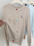 Autumn Winter 2026 Soft Elegant O-neck Loose Casual Sweaters Women Knitted Chic Embroidery Cardigan Basic Colorful Buttons Tops
