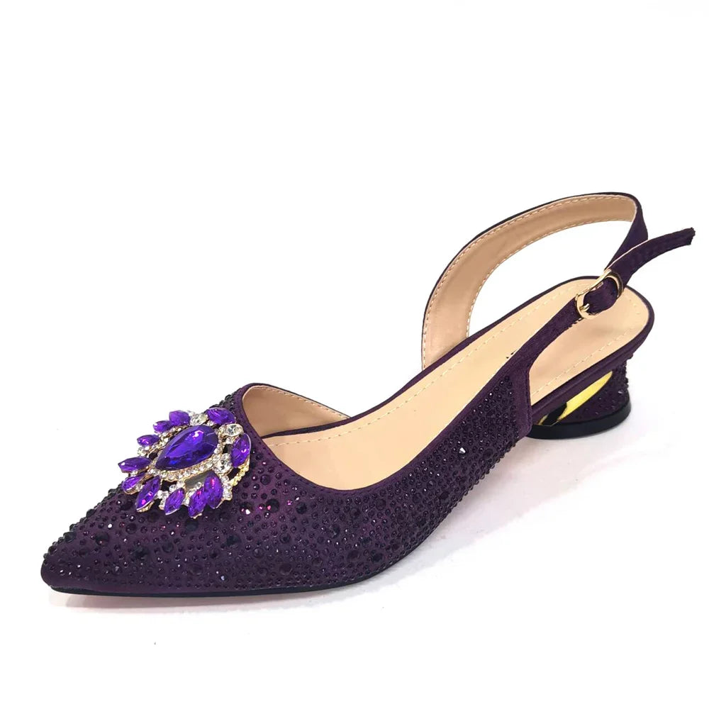 Venus Chan Royal Blue Sandals for Women 2024 Luxury Wedding Pumps Med Heels Rhinestone Design Party Shoes and Bags Set