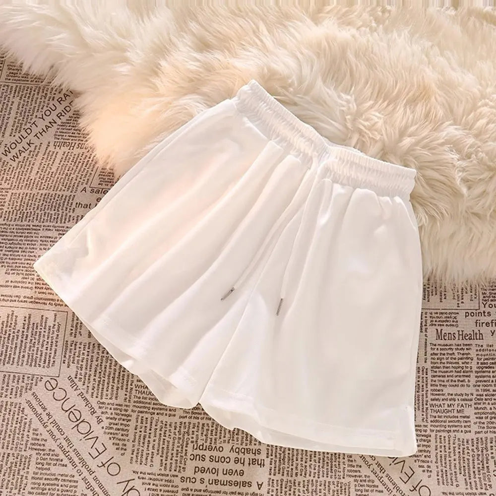 Womens Casual Shorts Korean Style Basic Summer Loose High Waist Drawstring Lounge Shorts Wide Leg Sports Shorts Home Sleepwear