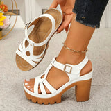 2026 Summer Women T-Strap Platform Block Heel Sandals Hollow Out Cutout Adjustable Buckle Ankle Strap Lug Thick Sole Non Slip Chunky High Heels Vintage Retro Party Club Daily Vacation Dating Shoes Black White Apricot Plus Siz