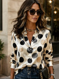 Women's Fashionable Trend Printed Silk Blouse with Long Sleeves and Loose Round Patterns, Suitable for Office Wear, Daily Commuting and Casual Spring-Autumn Occasions.