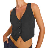 Women Vest Caot Sleeveless V Neck Button Waistcoat Solid Color Blazer Gilet for Casual Daily Fashion