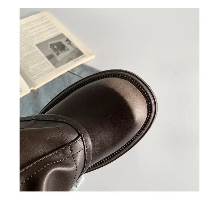 Winter Women Biker Boots Fashion Belt Buckle Ladies Elegant Platform Long Pipe Booties Casual Women's Knee High Booties2024