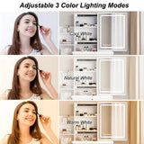 Vanity Desk, Makeup Vanity Desk with Sliding Mirror and Lights, Makeup Vanity Set with Drawers, Stool and Open Shelves, 3 Color Lighting Modes, Brightness Adjustable Dressing Table for Bedroom, White